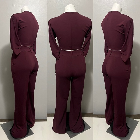 Adorable NWT boutique deep red High-waist, wide-leg 2-piece pant set! Size XS. - Picture 12 of 14